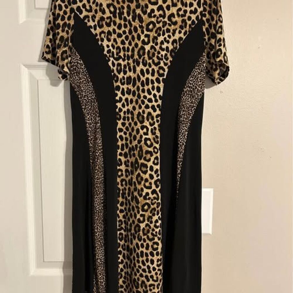 Michael Michael Kors Women’s Medium Leopard Print Fit & Flare Dress Black Tan